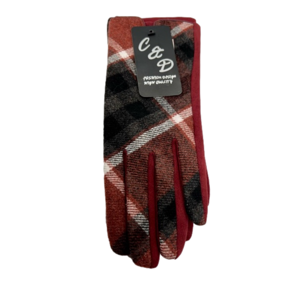 Women’s C&D Red & Black Plaid Driving Gloves